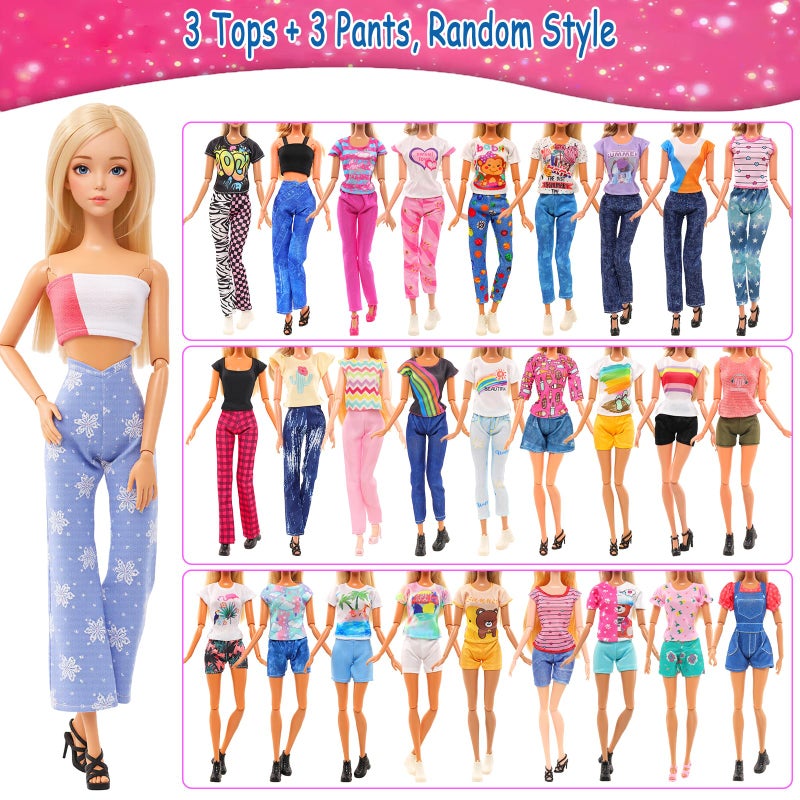 Barwa Lot 36 Items 3 Fashion Dresses 3 Casual Tops and Pants Outfits 6 Pcs Mini Dresses with 1 Bags 10 Shoes, 13 Accessories for 11.5 Inch Girl Doll Birthday Xmas - Image 4